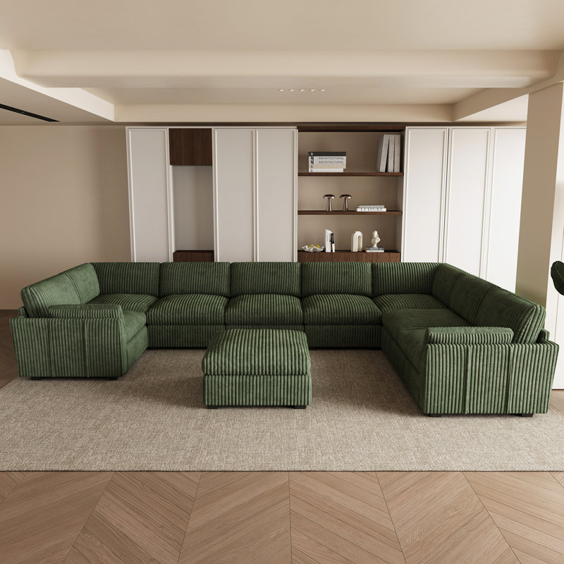 Canapé modulaire surdimensionné en U de 169,3 po Knaack et canapé de salon moelleux en velours côtelé, Velours côtelé vert