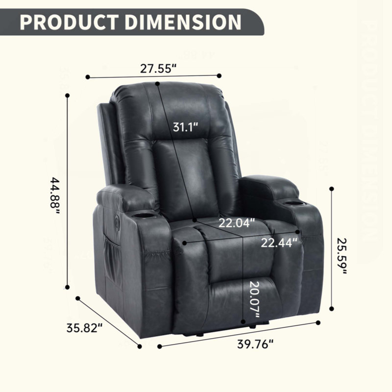 PU Lnfinite Position Up To 350 LBS Power Lift Recliner Chair For Elderly, Heavy Duty Motion Mechanism With 8-Point Vibration Massage And Lumbar Heating, USB Charging Port, Cup Holders