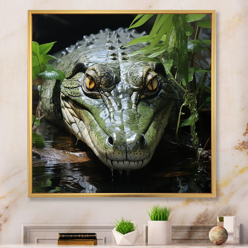 Alligator Rivers Guardian sur toile, H 36 po x l 36 po x P 1,5 po, Cadre flottant doré