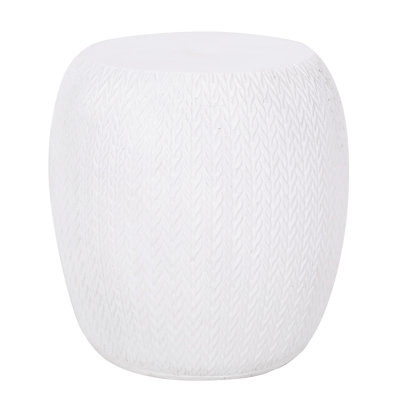 Table d'appoint d'extérieur en béton léger avec motif tressé envoûtant en teinte blanc antique