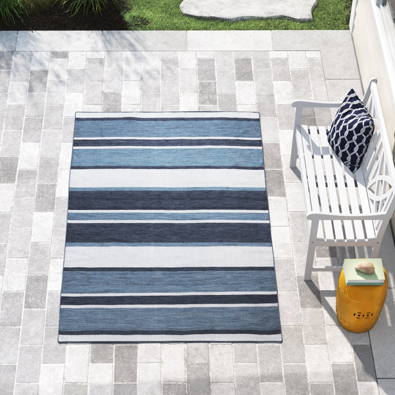 Tapis rayé bleu marine / blanc Sallee, Rectangle de 7 pi 6 po x 9 pi 6 po