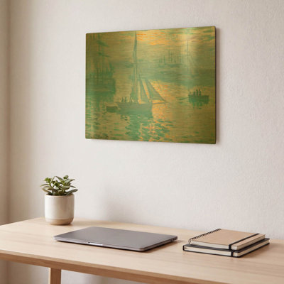 «Sunrise» par Claude Monet, art mural en métal doré, 16 po x 12 po