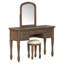 Coiffeuse 46 po avec miroir arqué sculpté 46 po, 6 tiroirs et tabouret rembourré avec pieds en bois massif