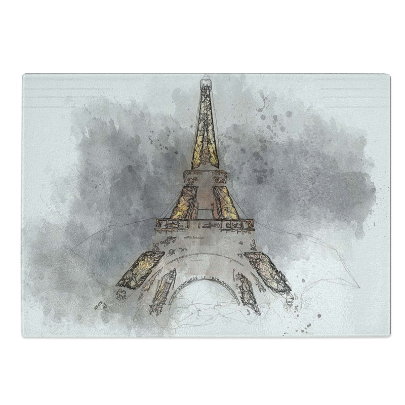 Tempered Glass the Eiffel Tower in France At Night in Abstract Chopping Board, 28.5 cm W x 20 cm L