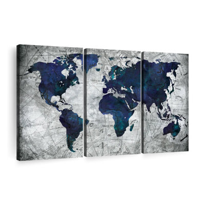 " Deep Blue World Map " by Finnian P 3 - Pieces