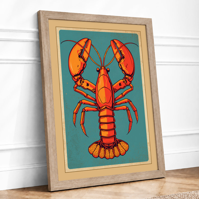 Centered Lobster Retro - Framed Print, A1 - 84.1 x 59.4 cm, Oak