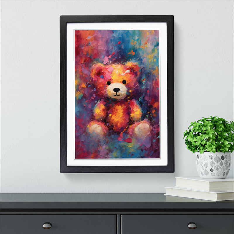 Teddy Bear Abstract No.2 - Single Picture Frame Print on Wood, Black, 46cm H x 34cm W x 2cm D