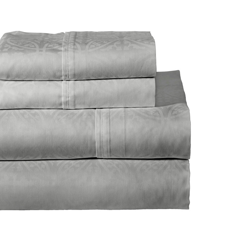  Ensemble de draps 100% coton 300 fils 300 fils, Ensemble de draps double / double avec 2 taies d'o, gris