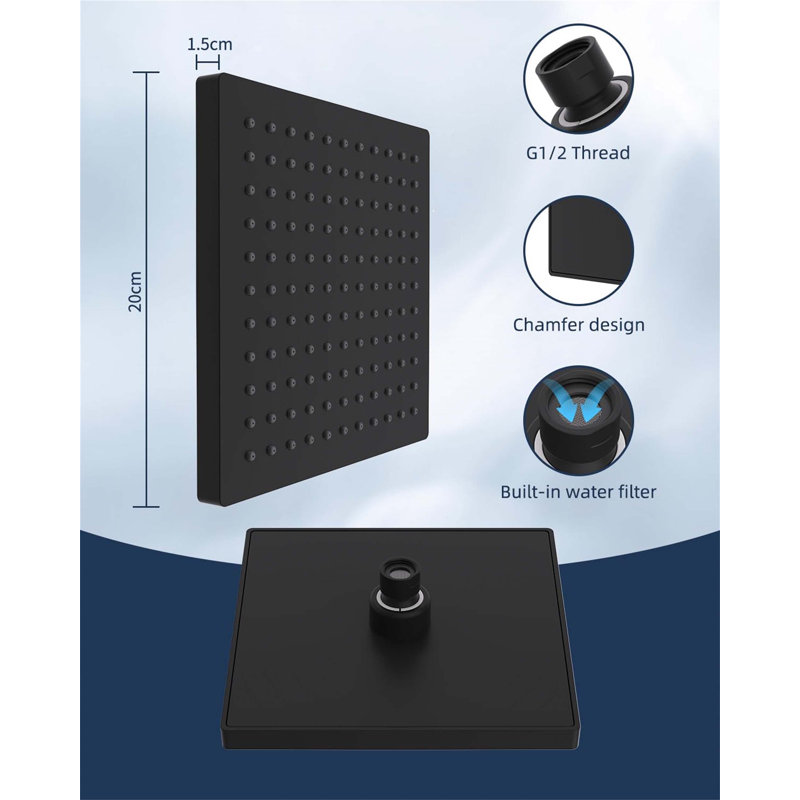 Rain Fixed Shower Head, Matte Black
