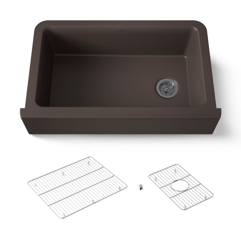 Cairn Undermount Single-Bowl Farmhouse Kitchen Sink, Matte Brown, Glossy