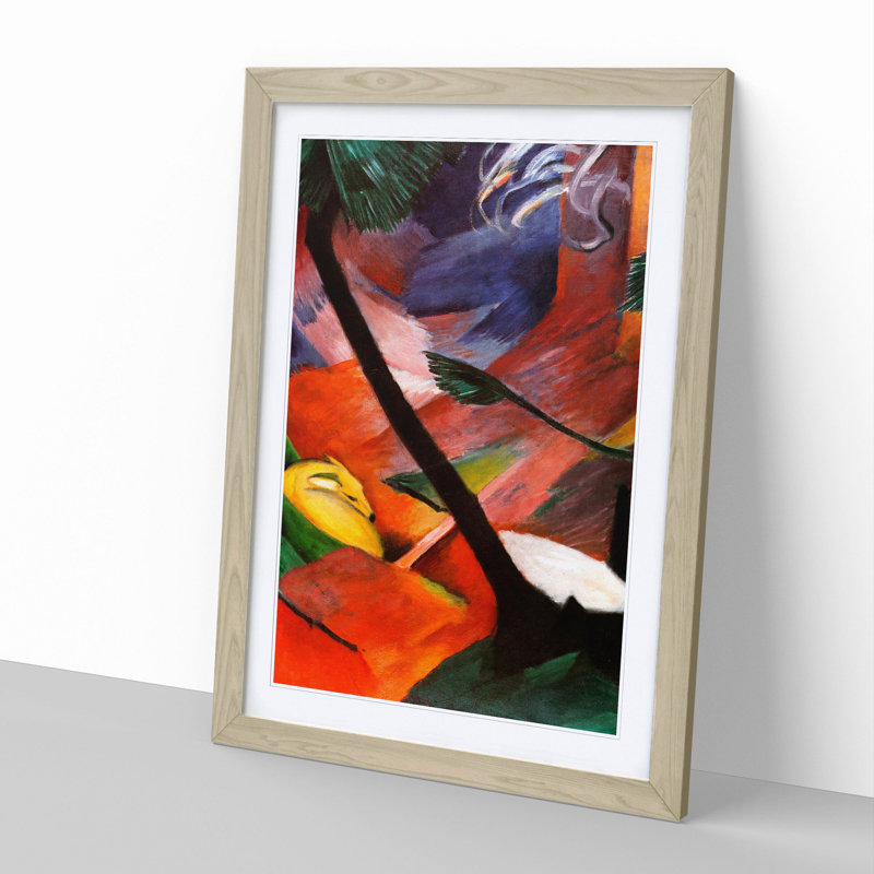 Sleeping Deer in the Forest by Franz Marc - Picture Frame Painting, 65cm H x 48cm W x 2cm D, Oak Framed
