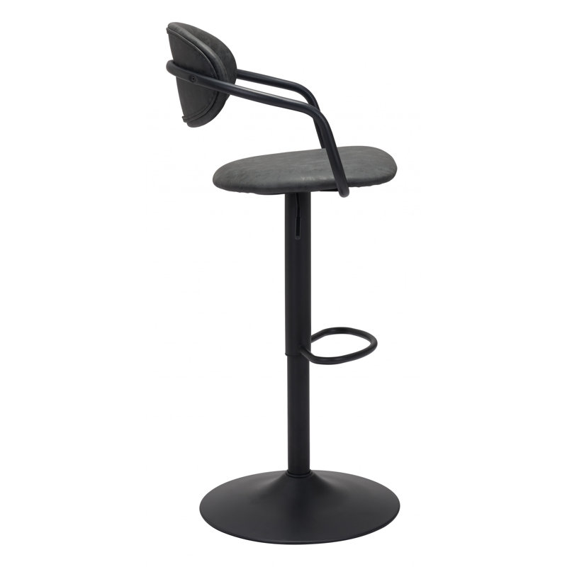 Upholstered Adjustable Height Counter Stool with Metal Frame, Black, Black
