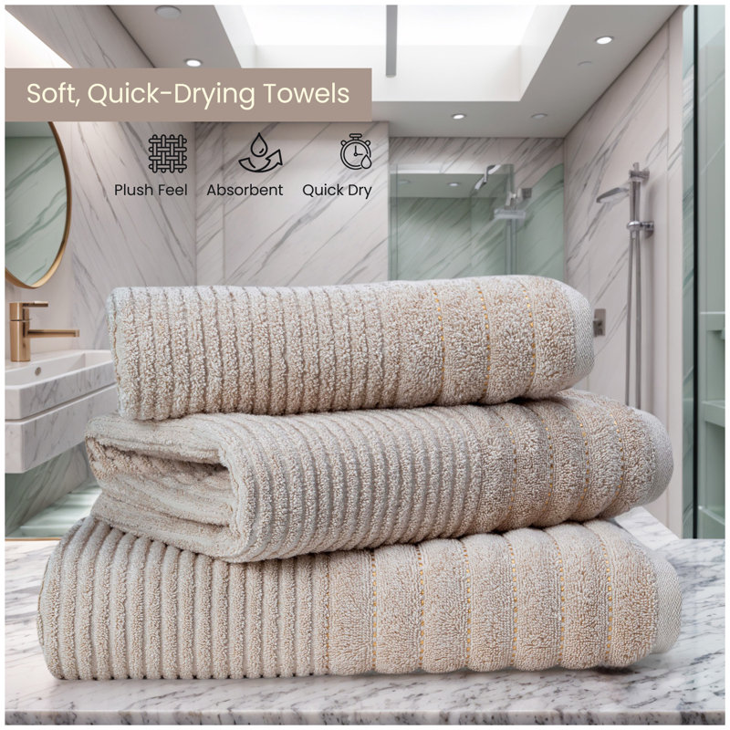 Premium Ribbed Cotton Bathroom Towel Collection, Soft & Plush, Fast Absorbing Hand, Bath Towels & Bath Sheets - 2 Pack