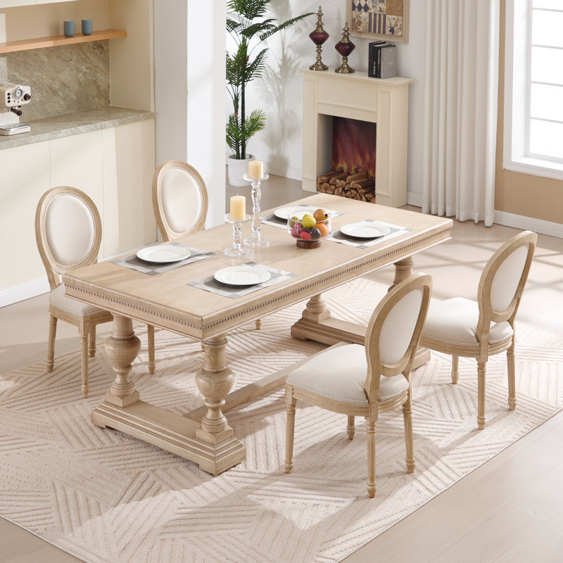 Deux chaises de salle à manger de style français avec dossier rond rembourré, bois massif, tissu de haute qualité, démontable, beige facile à assembler,