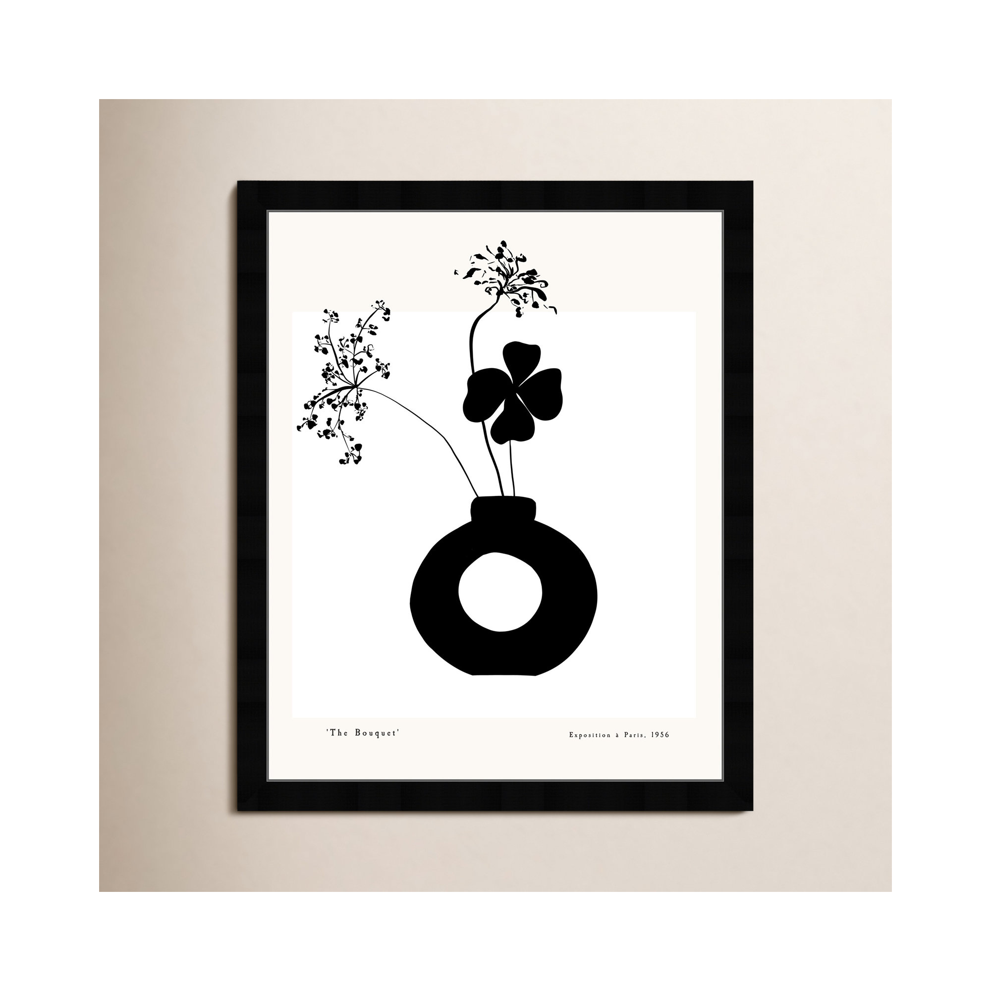 Black And White Flower In A Vase by Oliver Gal, 47" H x 38" W, Black