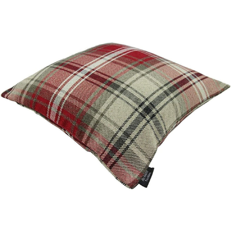 Plaid Square Throw Pillow Cover, Red/White
