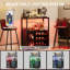 Armoire à vin avec lumières à DEL - capacité de 12 bouteilles et 9 porte-verres Armoire à vin en MDF antirouille à 3 niveaux pour tablettes de cuisine réglables