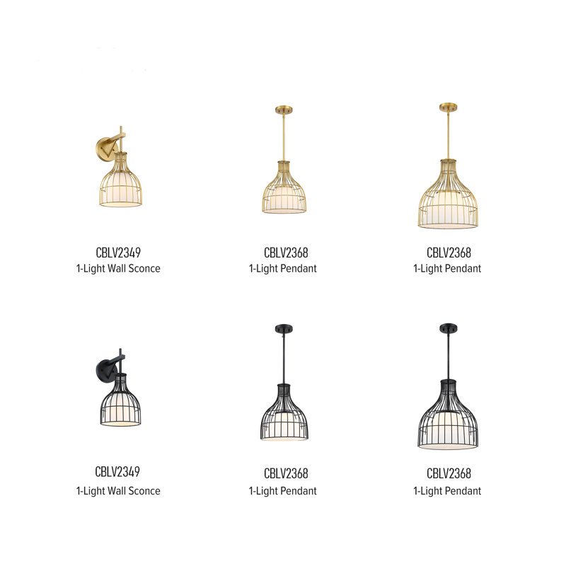 Aukerman 60 Watt 1-Light Bell Pendant with Etched Opal Glass Shade and Metal Outer Cage, 14.75" H x12" W x 12" D