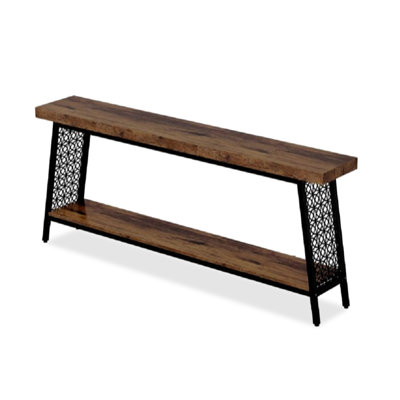 Two Tier Rustic Pine Wood Metal Frame Console Table Industrial Entryway Table for Foyer Hallway Living Room