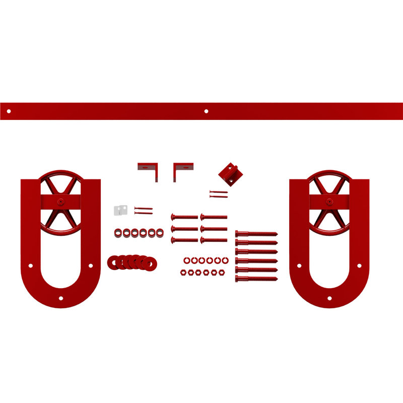 Ensemble de quincaillerie de porte de grange simple standard Premium Wagon Wheel Horseshoe, Rouge Regal, 84 po