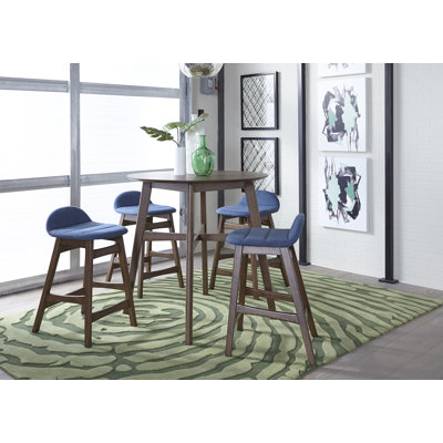 Paulina 4 Person Gathering Table Set w/ Blue Upholstered Counter Chairs