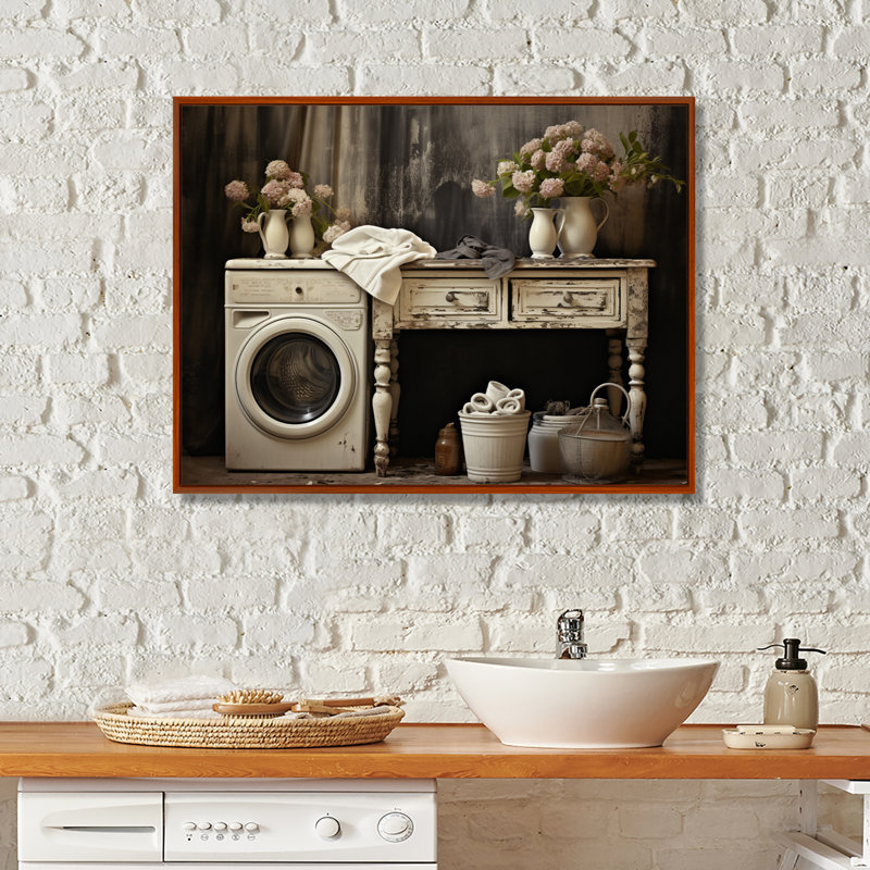 «Farmhouse Laundry Charm II», art mural, H 24 po x l 32 po x P 1 po, Cadre flottant brun