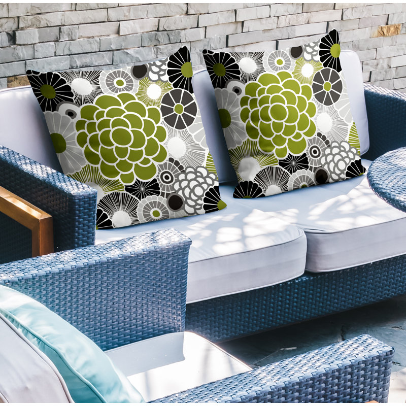 Floral Outdoor Reversible Throw Pillow, 19W" x 19H", Chartreuse