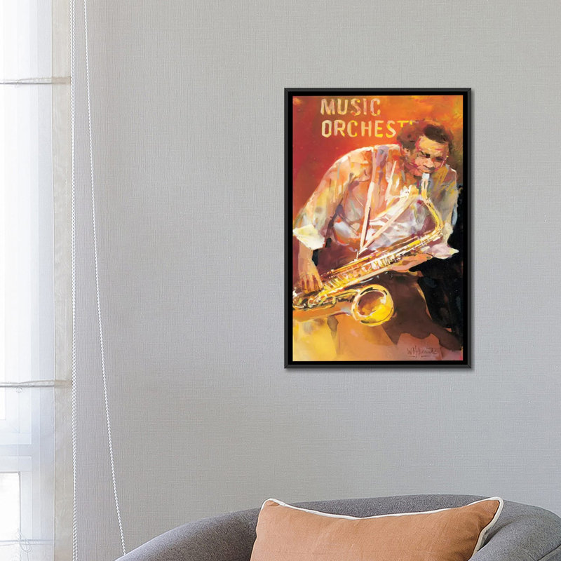 « jazz ii », impression sur toile, H 26 po x l 18 po x P 1,5 po, Toile avec cadre noir, Pas de tapis