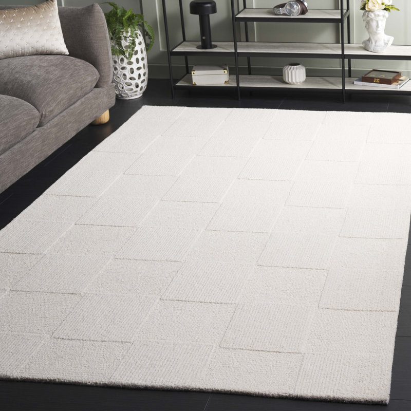 Tapis ivoire en laine / coton touffeté à la main Senya, Rectangle 5 pi x 8 pi