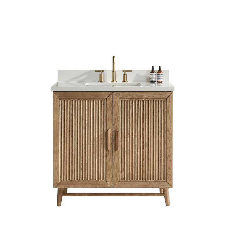 Fully Assembled Freestanding Single Sink Bathroom Vanity with Solid Wood Construction and Engineered White Top, 36"