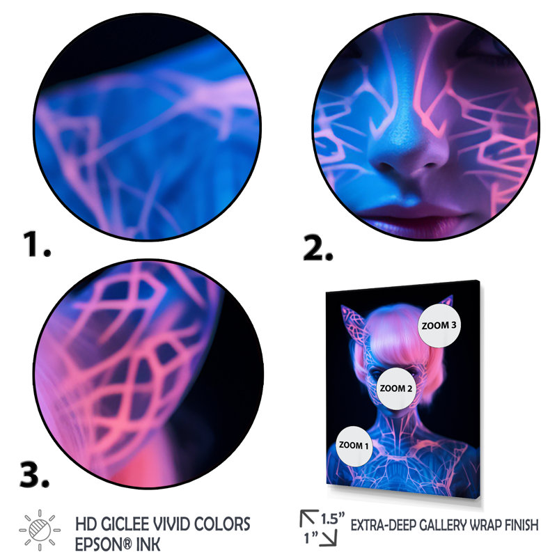 Catgirl In Neon, reproduction d'art sur toile, 32" H x 24" W, Toile tendue