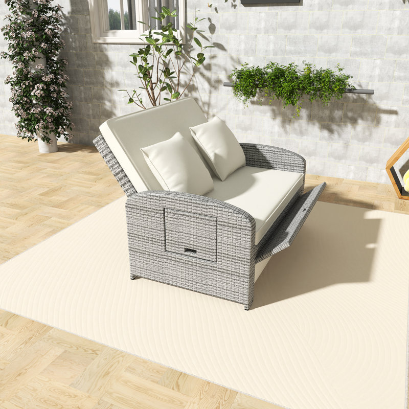 Chaise longue double avec dossier et coussins réglables, Blanc
