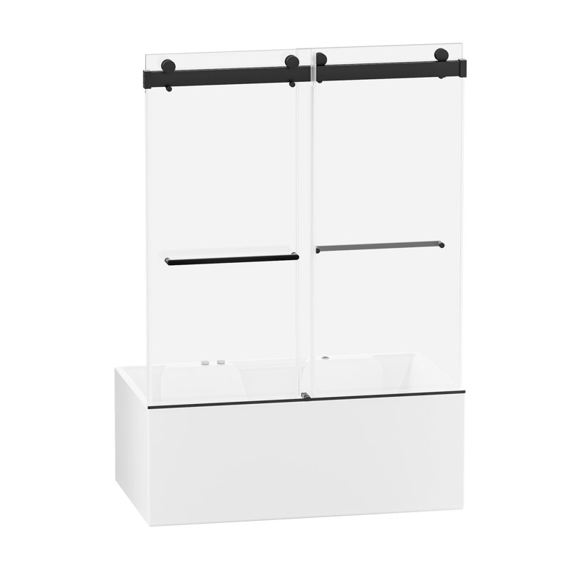 Porte de baignoire double coulissante, Noir mat