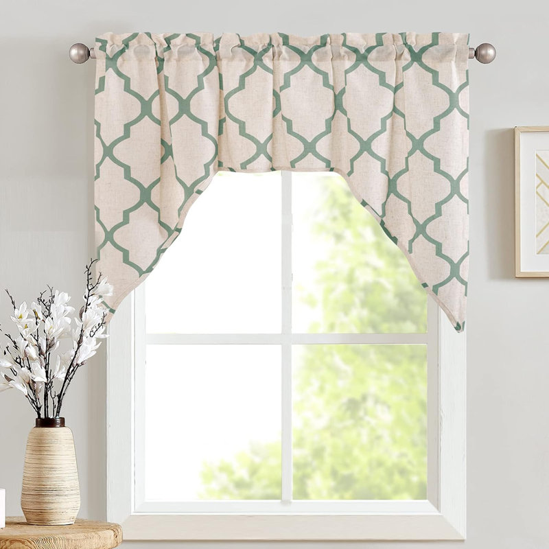 Naimur Geometric Swag Window Valance, Green/Beige