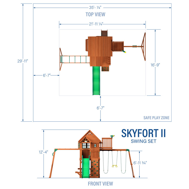 Skyfort II Cedar Wood Swing Set with Slide and Swings