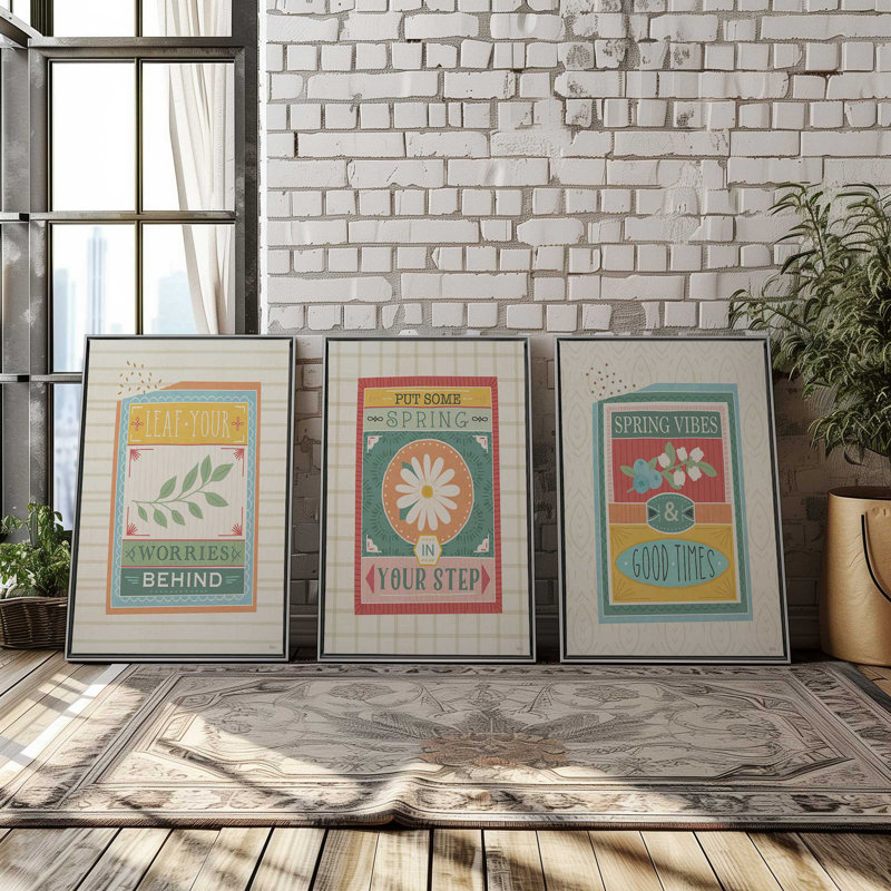 Spring Energy Trio, ensemble de 3 impressions, 18 po x 12 po, Toile avec cadre, Noyer
