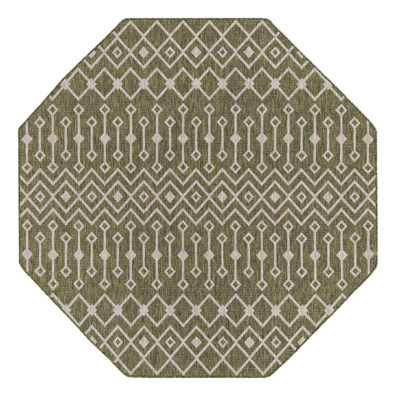 Tapis intérieur / extérieur vert / beige Adley Southwestern, Octogone 5 pi 3 po x 5 pi 3 po