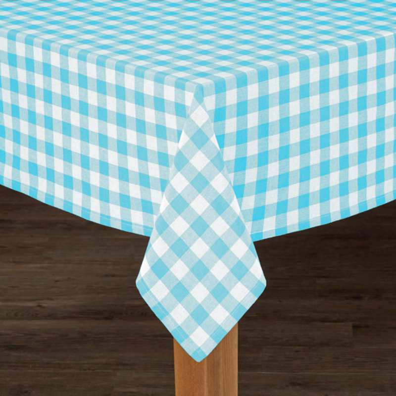 Knopp Plaid 100% Cotton Tablecloth, Aqua, 108" L x 60" W