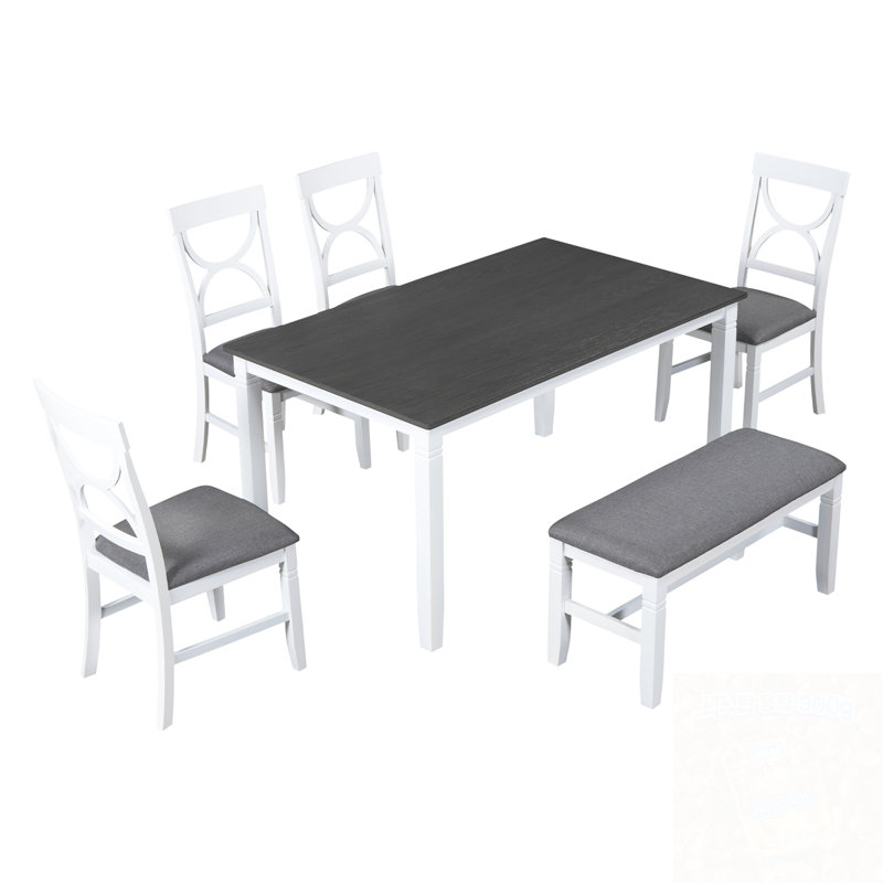 Ensemble de table de salle à manger 6 pièces en bois avec banc rembourré et 4 chaises