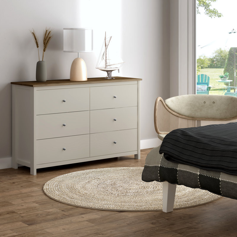 Commode standard 6 tiroirs l 47,2 po Isenbert, Ivoire / chêne noueux