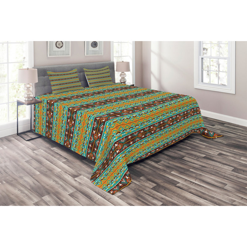 Eclectic Polyester Geometric Shapes Coverlet, King Bedspread + 2 Shams