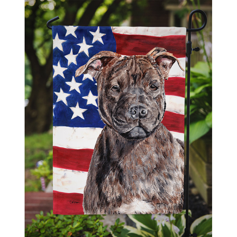 2 côtés en polyester de 2 côtés american drapeau de jardin, Bull terrier brun