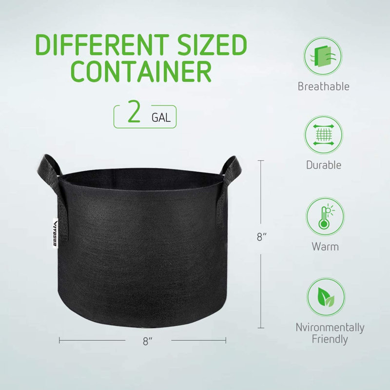 Heavy Duty Thickened Plant Grow Bags, 8" H x 8" L x 8" D