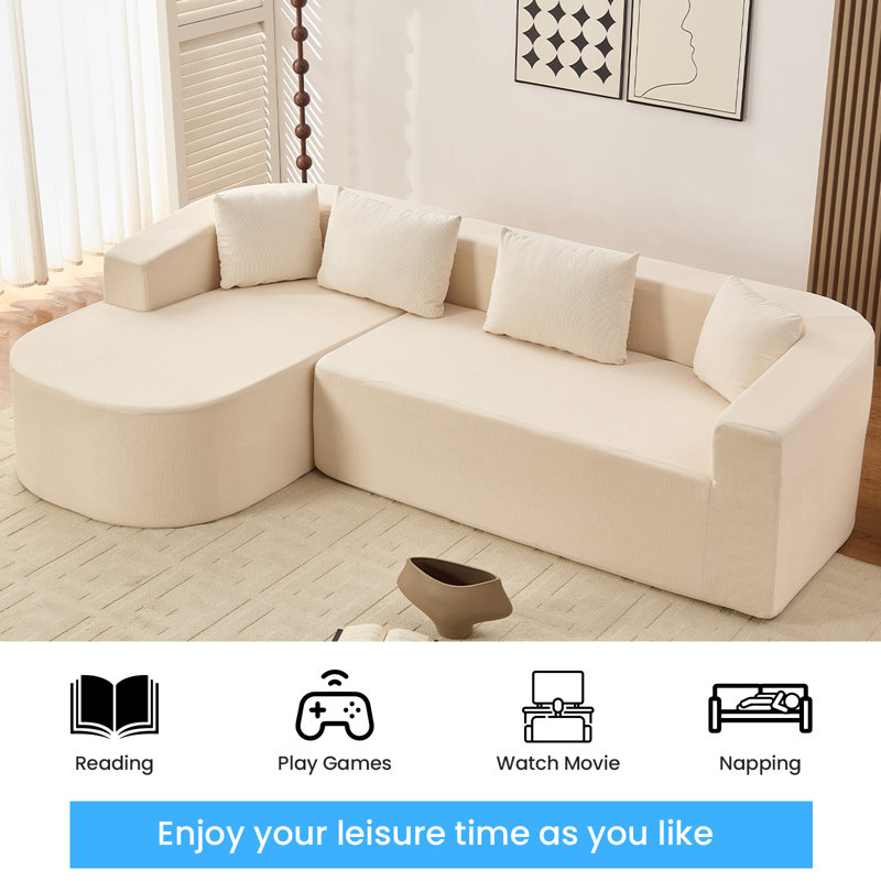 Canapé modulaire incurvé en L Chenille, Beige