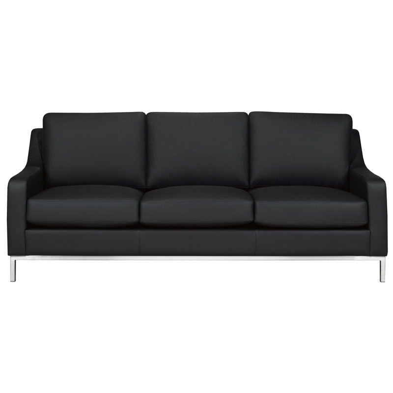 Kase Upholstered 79'' Sofa, Black Genuine Leather
