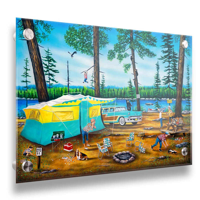 «Happy Campers» par Robert Andrea, Pas de tapis, H 24 po x l 32 po x P 2 po, Acrylique