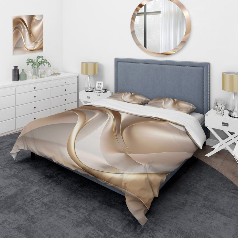 Ensemble de housse de couette en microfibre / polyester Luscious Gold liquide en rose et taupe vi