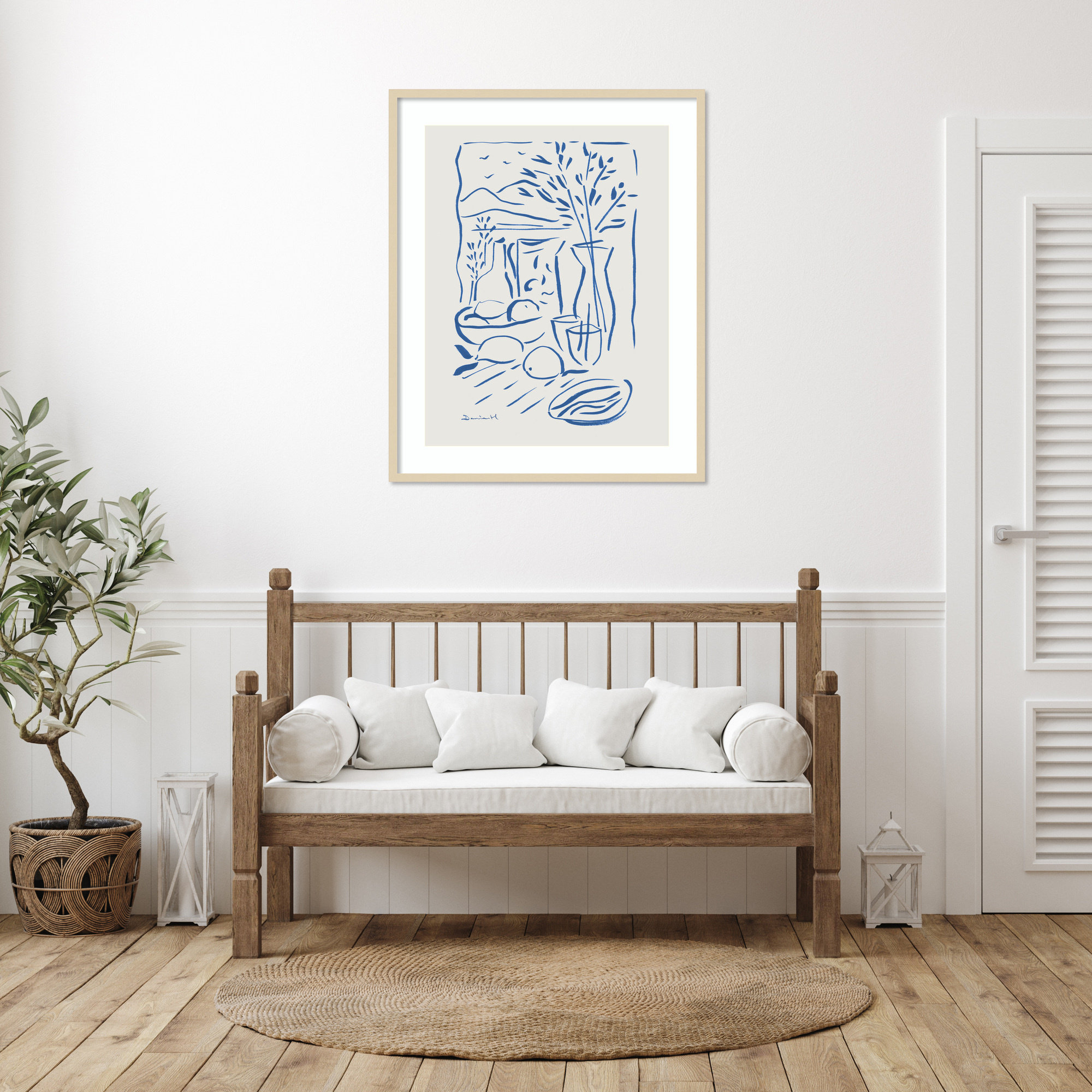 Mediterranean View by Dan Hobday Wood Framed Wall Art Print, 41" H x 33" W, Brown Framed