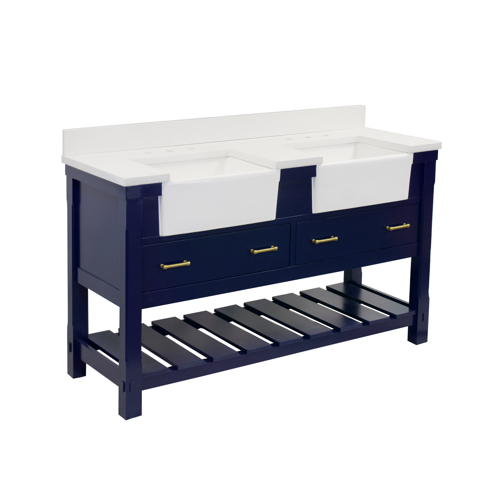 Hitton 60'' Double Bathroom Vanity, Royal Blue, Quartz