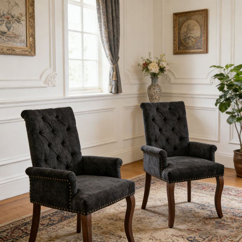Upholstered Chenille Fabric Accent Dining Chair, Black